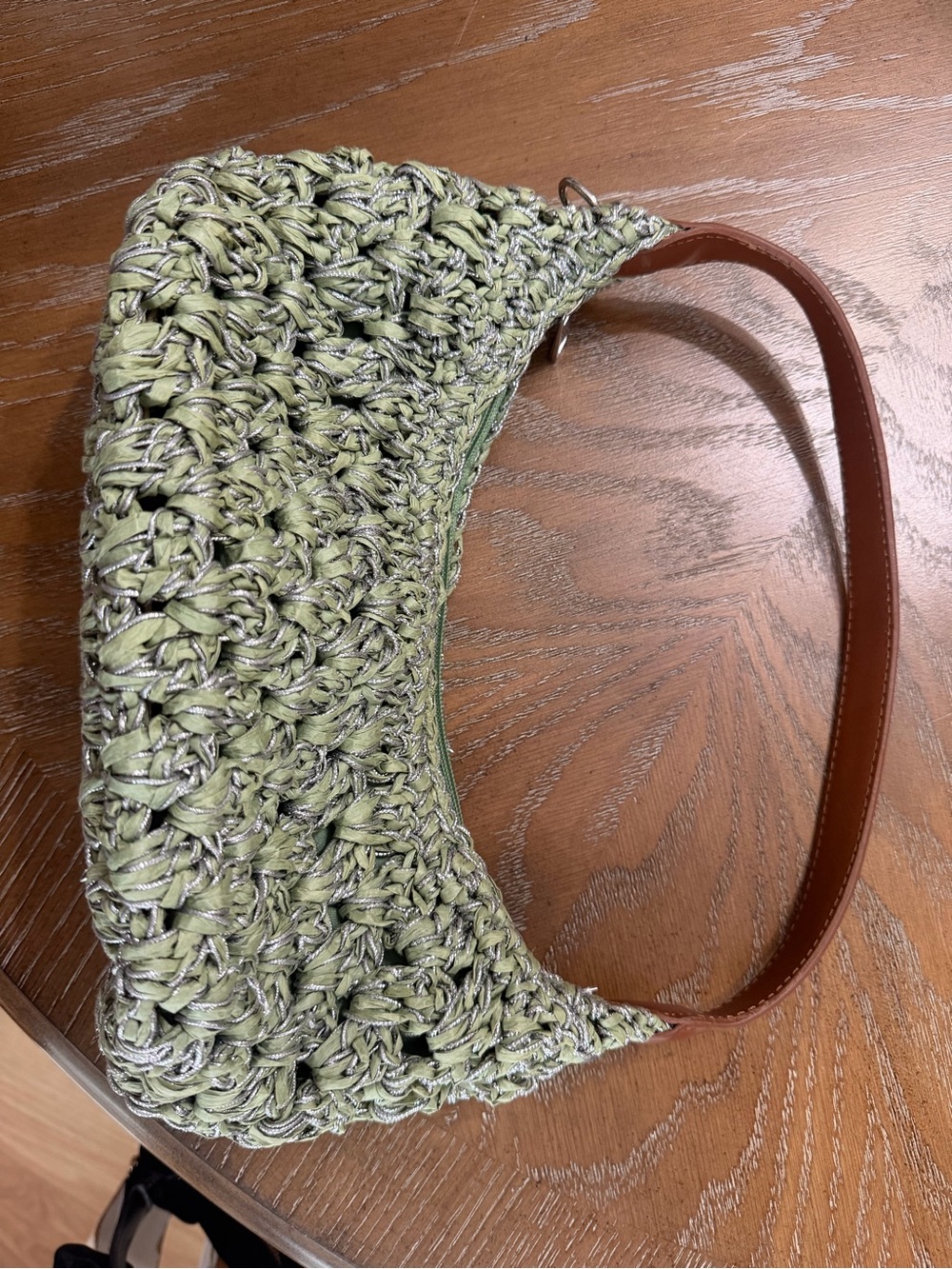 Target Olive Green Crochet Shoulder Bag with Brown Strap
